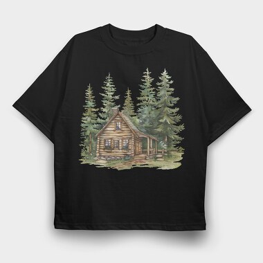 Log Cabin Forest, Tricou Oversize Barbati (Unisex)