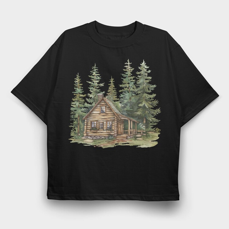 Log Cabin Forest, Tricou Oversize Barbati (Unisex)
