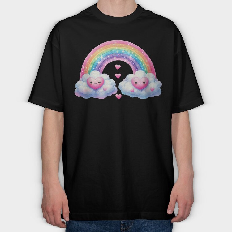 Kawaii Rainbow Heart, Tricou Oversize Barbati (Unisex)