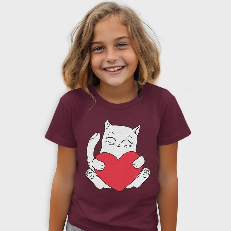 Cat Holding Heart, Tricou Copii