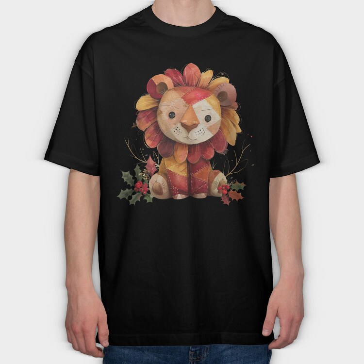 Lion Patchwork Christmas, Tricou Oversize Barbati (Unisex)
