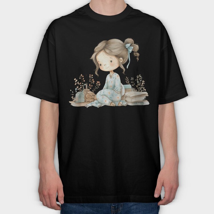 Little Girl Reading Books, Tricou Oversize Barbati (Unisex)