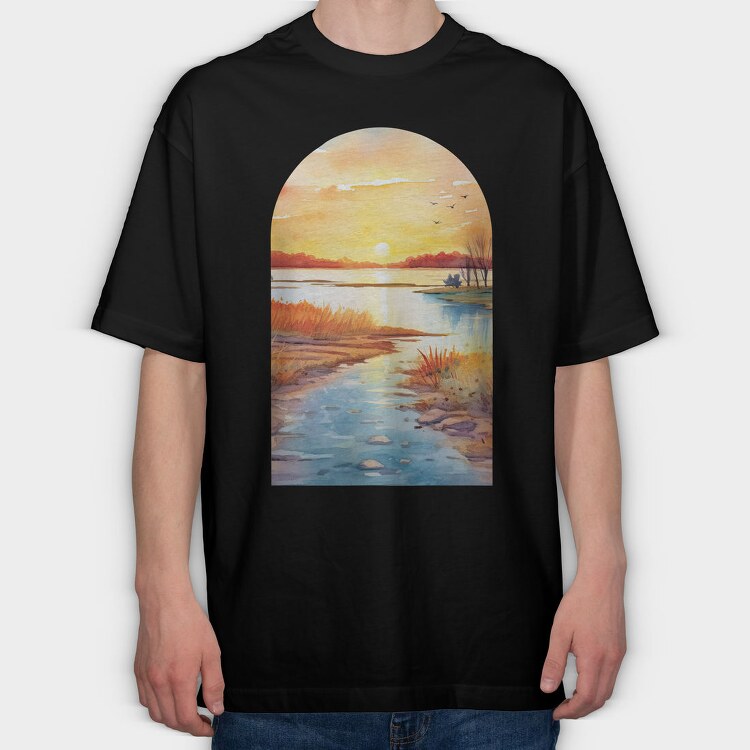 Lake Sunset Vintage, Tricou Oversize Barbati (Unisex)