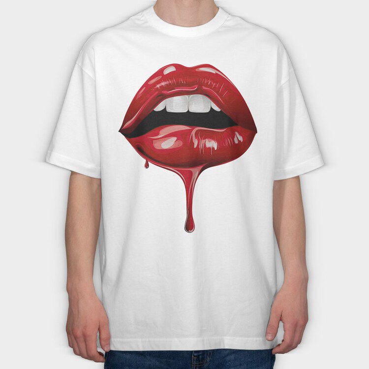 Lips Blood Drip, Tricou Oversize Barbati (Unisex)