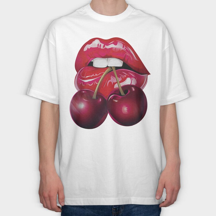 Lips Cherries Bite, Tricou Oversize Barbati (Unisex)