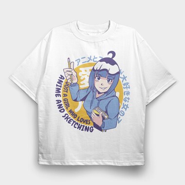 Anime Sketch Girl, Tricou Oversize Barbati (Unisex)