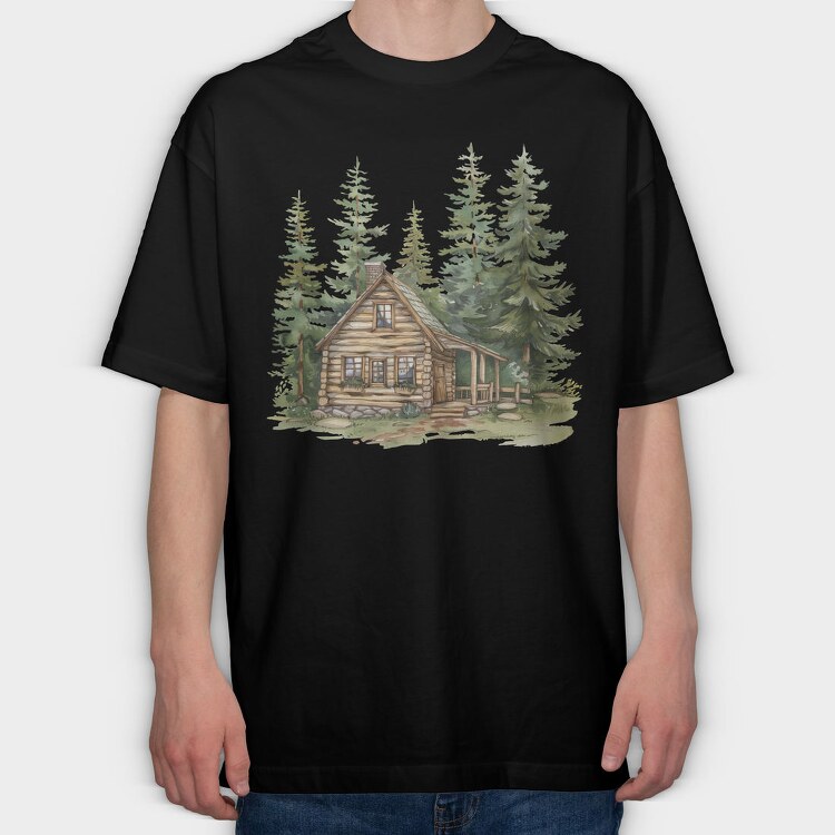 Log Cabin Forest, Tricou Oversize Barbati (Unisex)