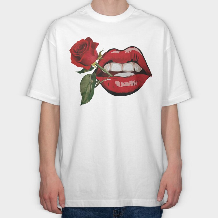 Lips Rose Bite, Tricou Oversize Barbati (Unisex)