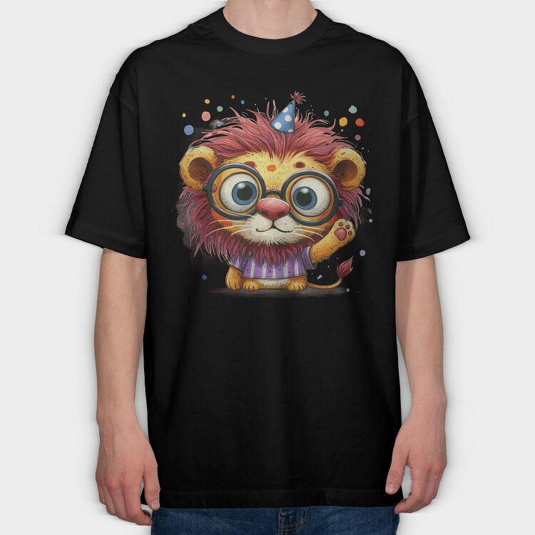 Lion Glasses Party, Tricou Oversize Barbati (Unisex)