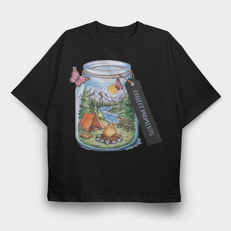 Mason Jar Camping Moments, Tricou Oversize Barbati (Unisex)