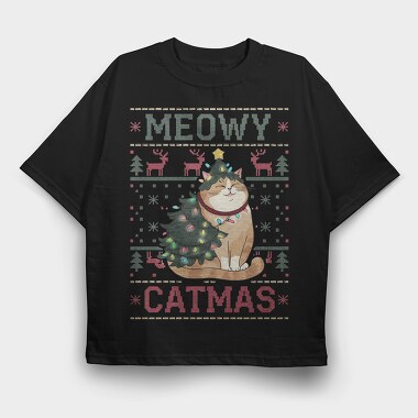 Meowy Catmas, Tricou Oversize Barbati (Unisex)