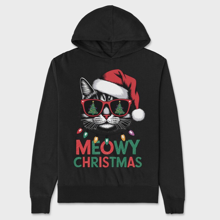 Meowy Christmas Cat, Hanorac Oversize Barbati (Unisex)