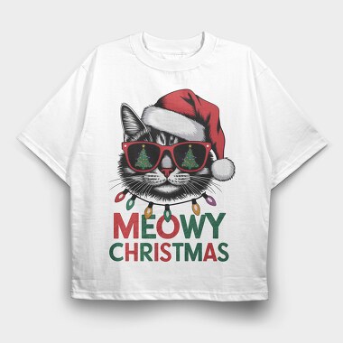 Meowy Christmas Cat, Tricou Oversize Barbati (Unisex)