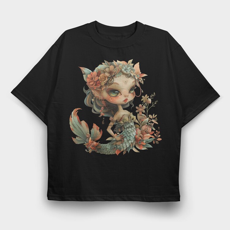 Mermaid Flower Crown, Tricou Oversize Barbati (Unisex)