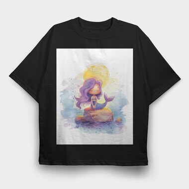 Mermaid Sitting On Rock, Tricou Oversize Barbati (Unisex)