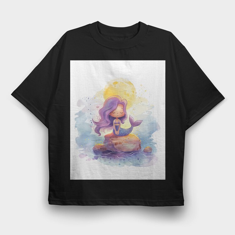 Mermaid Sitting On Rock, Tricou Oversize Barbati (Unisex)