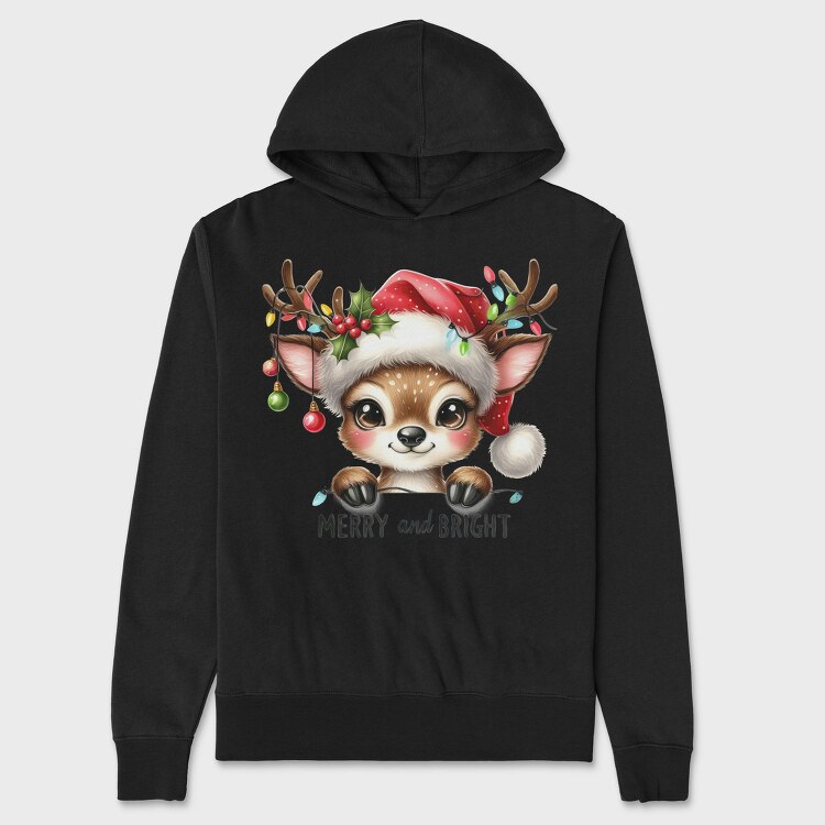 Merry Bright Reindeer, Hanorac Oversize Barbati (Unisex)
