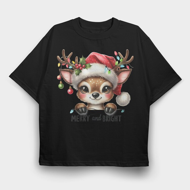 Merry Bright Reindeer, Tricou Oversize Barbati (Unisex)