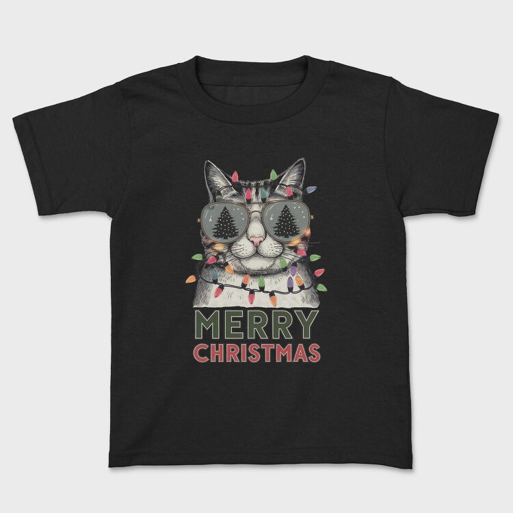 Merry Christmas Cat Sunglasses, Tricou Copii