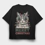 Merry Christmas Cat Sunglasses, Tricou Oversize Barbati (Unisex)
