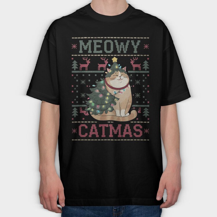 Meowy Catmas, Tricou Oversize Barbati (Unisex)