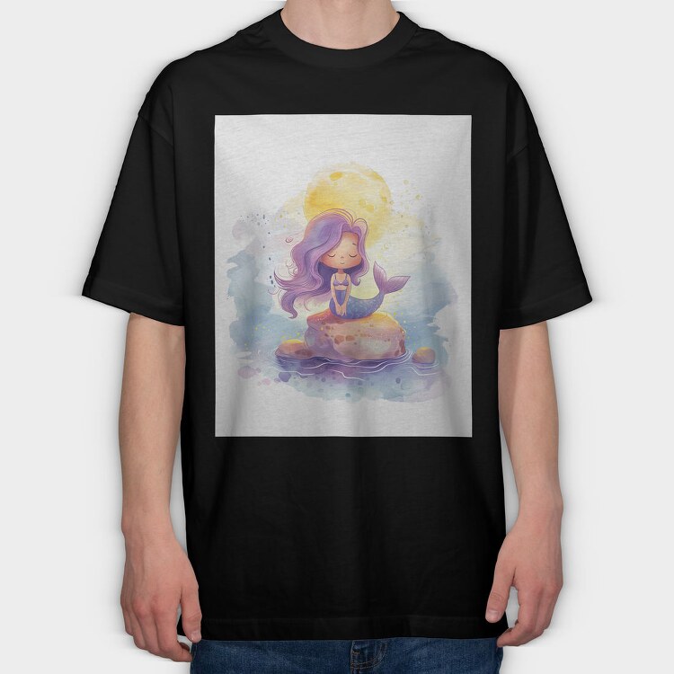 Mermaid Sitting On Rock, Tricou Oversize Barbati (Unisex)