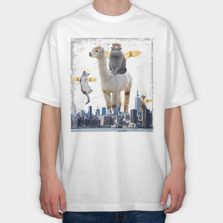 Angel Cats Surreal Collage, Tricou Oversize Barbati (Unisex)