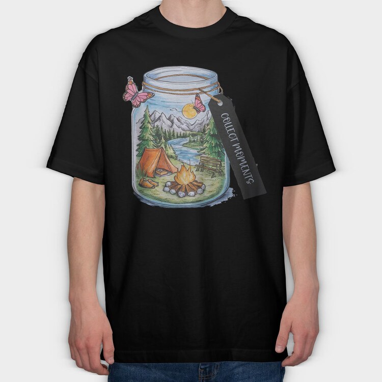 Mason Jar Camping Moments, Tricou Oversize Barbati (Unisex)