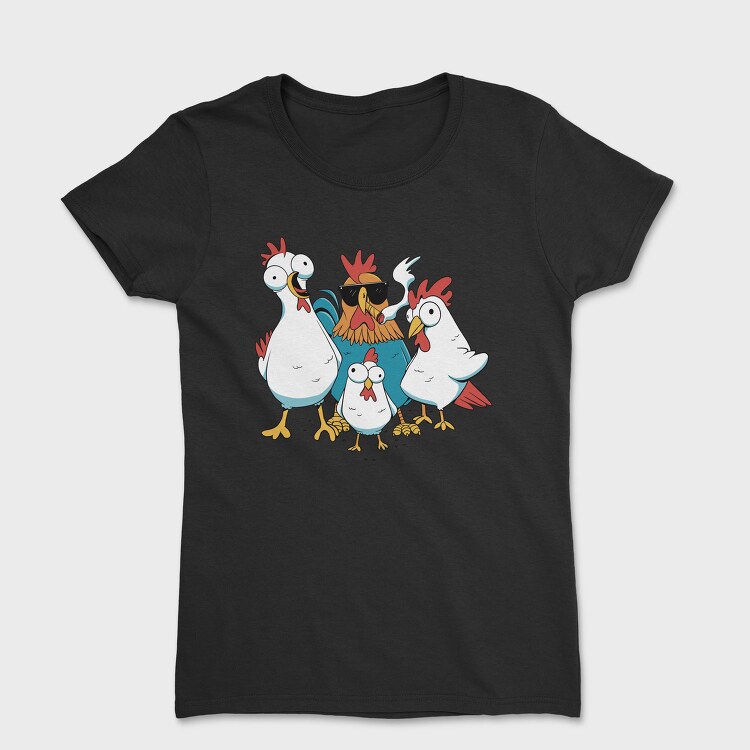 Rooster Cartoon Chickens, Tricou Femei