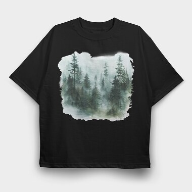 Misty Pine Forest, Tricou Oversize Barbati (Unisex)