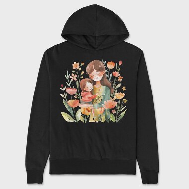Mom And Baby Flower Bond, Hanorac Oversize Barbati (Unisex)