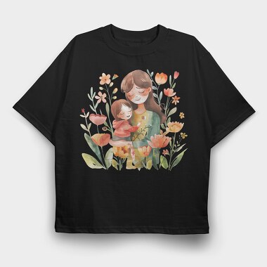 Mom And Baby Flower Bond, Tricou Oversize Barbati (Unisex)