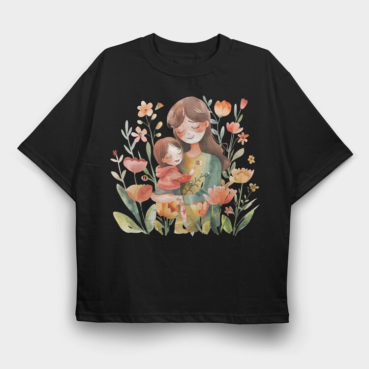 Mom And Baby Flower Bond, Tricou Oversize Barbati (Unisex)