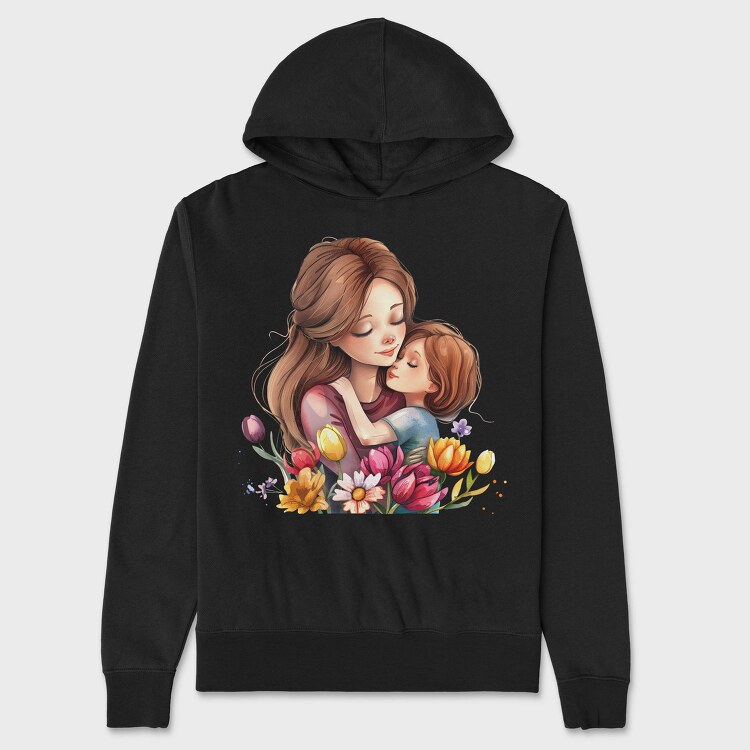 Mom And Flower Cuddle, Hanorac Oversize Barbati (Unisex)