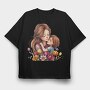 Mom And Flower Cuddle, Tricou Oversize Barbati (Unisex)
