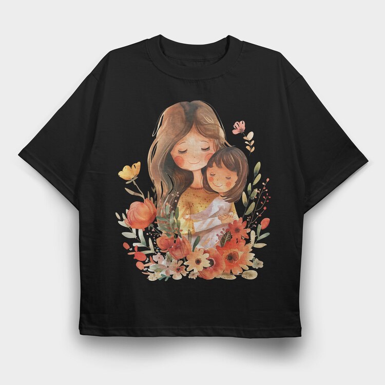 Mommy And Baby Flowers, Tricou Oversize Barbati (Unisex)