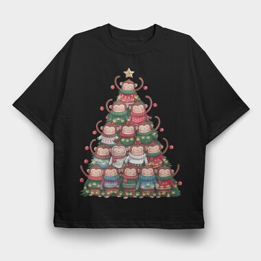 Monkey Christmas Tree, Tricou Oversize Barbati (Unisex)