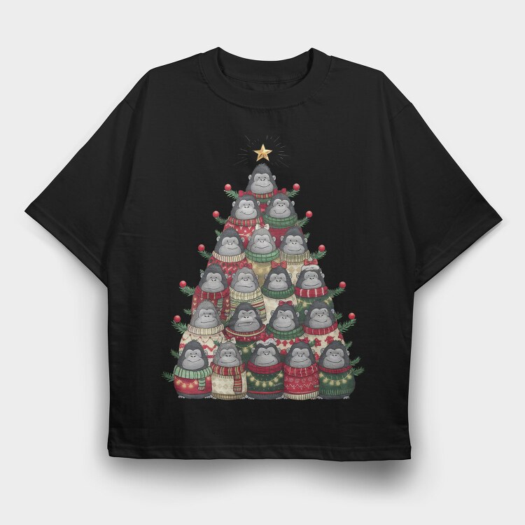 Monkeys Christmas Tree, Tricou Oversize Barbati (Unisex)