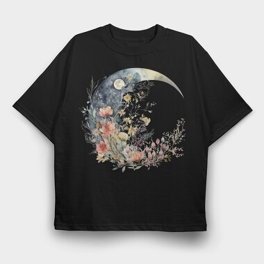 Moon Night Floral, Tricou Oversize Barbati (Unisex)