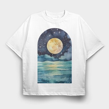 Moon Night Ocean, Tricou Oversize Barbati (Unisex)