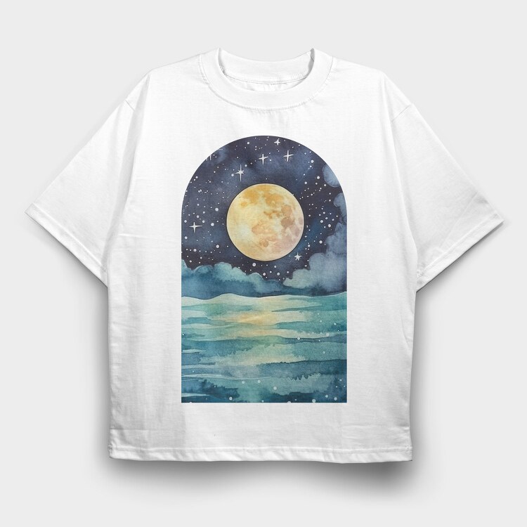 Moon Night Ocean, Tricou Oversize Barbati (Unisex)