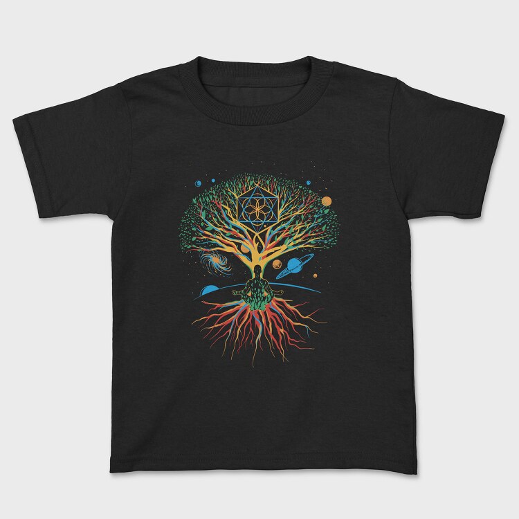 Sacred Geometry Meditating Colorful Magical Tree, Tricou Copii