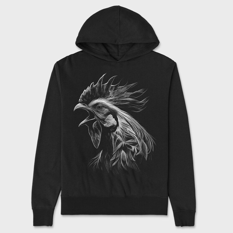 Rooster Head Monochrome, Hanorac Oversize Barbati (Unisex)