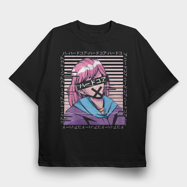 Hardcore Glitch Girl, Tricou Oversize Barbati (Unisex)