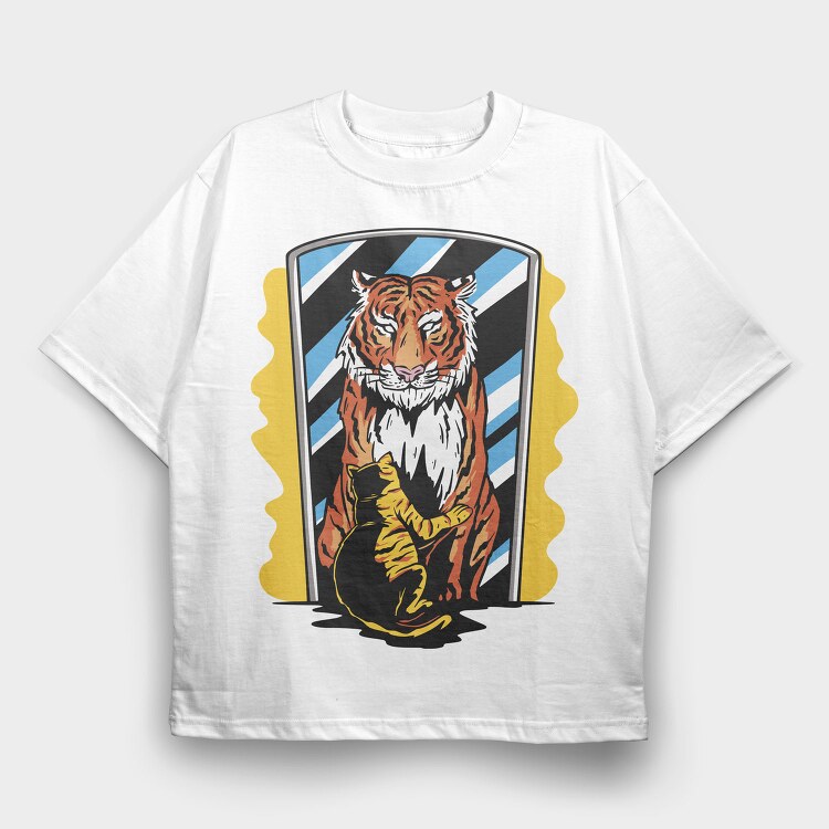 Tiger Cat Embrace, Tricou Oversize Barbati (Unisex)