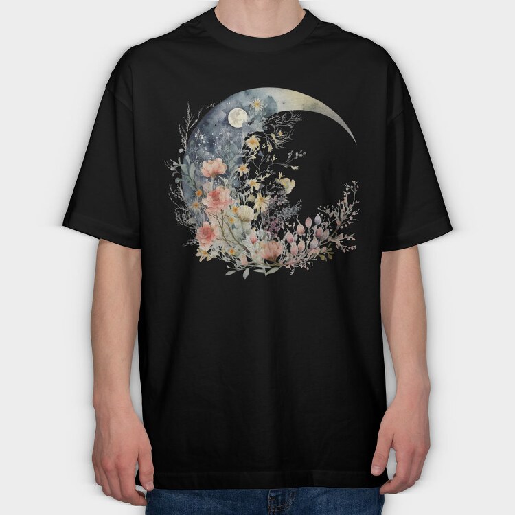 Moon Night Floral, Tricou Oversize Barbati (Unisex)