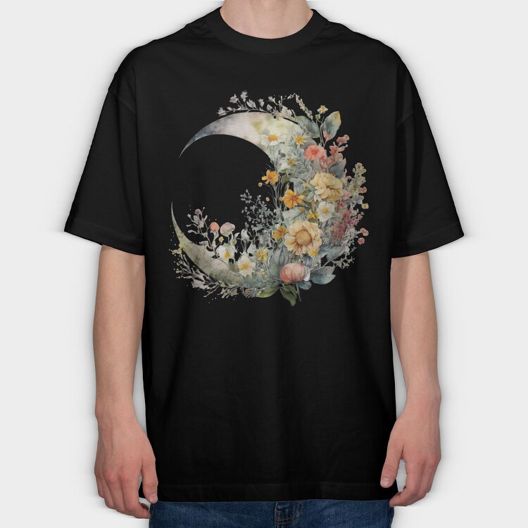 Moon Floral Symphony, Tricou Oversize Barbati (Unisex)