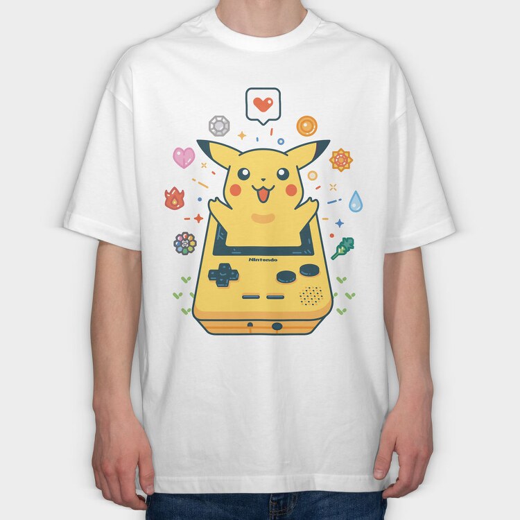 Pikachu Gameboy Nostalgia, Tricou Oversize Barbati (Unisex)