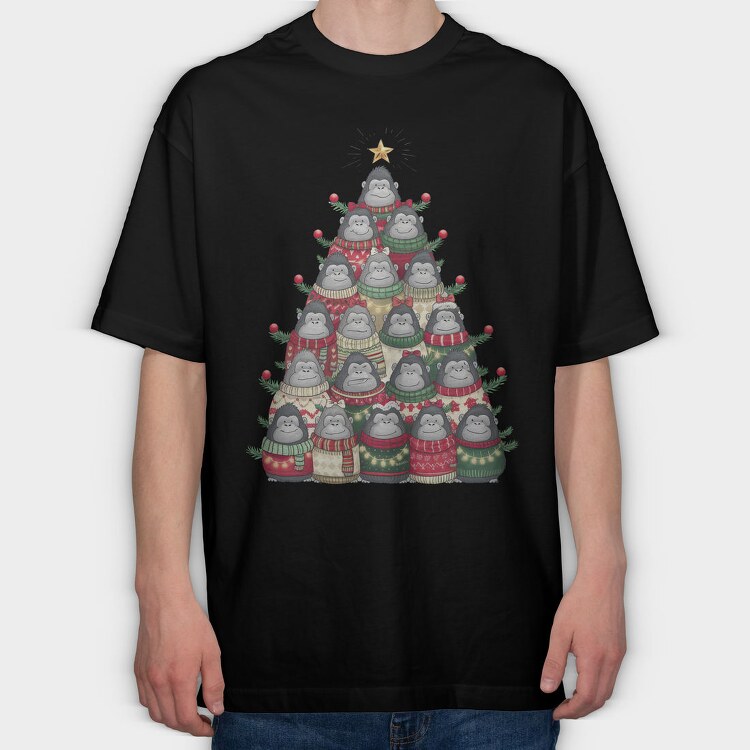 Monkeys Christmas Tree, Tricou Oversize Barbati (Unisex)