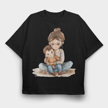 Mother And Baby Cuddle, Tricou Oversize Barbati (Unisex)